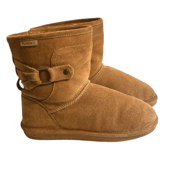 BEARPAW ANKLE SHERLING BOOTS Women's Size 8 Tan Brown Round Toe Faux Fur Leather - Picture 9 of 12